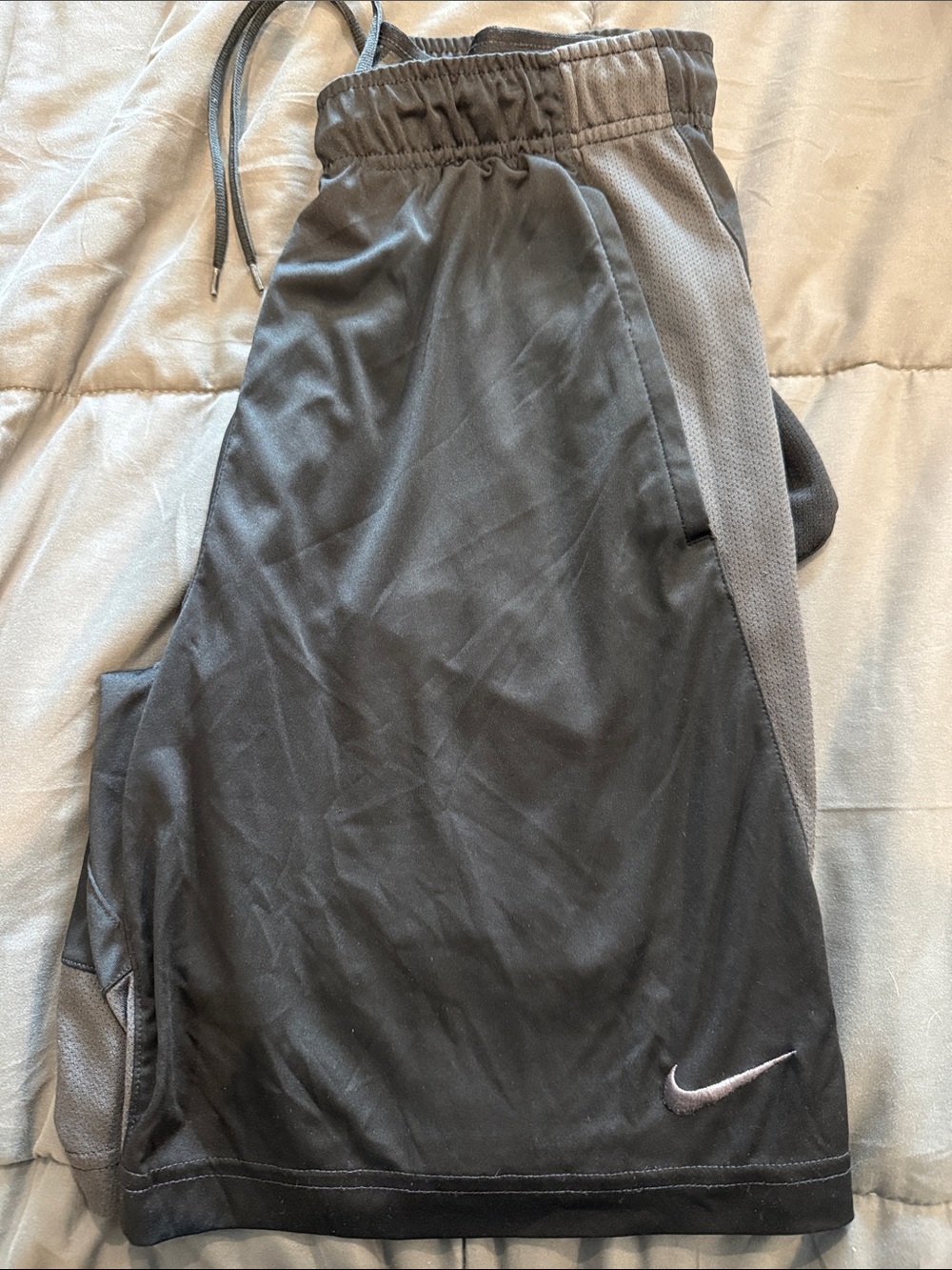 Nike Black Shorts with Gray Side Panels and Swoosh